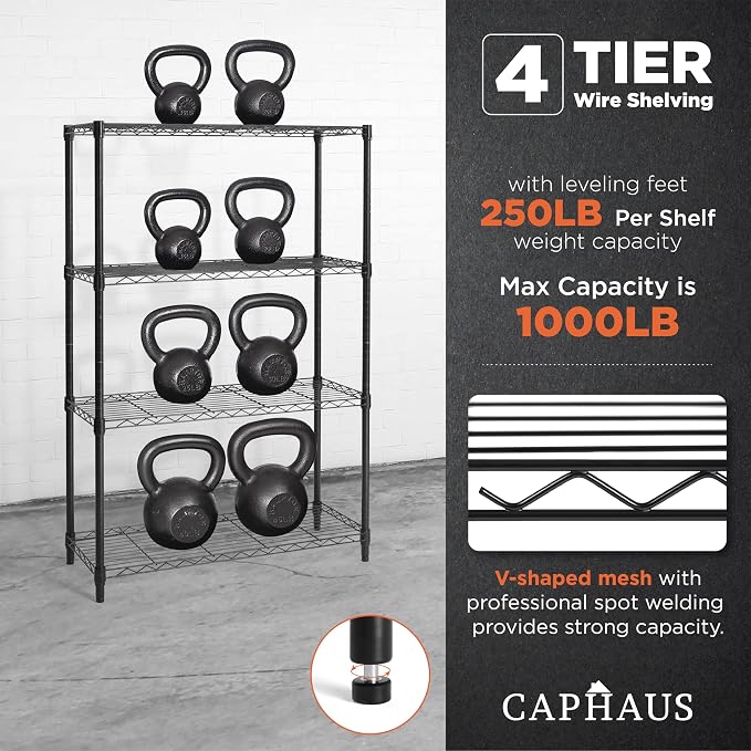 CAPHAUS 4-Tier Adjustable Height Wire Shelving Unit, Wire Rack Shelving - Image 6