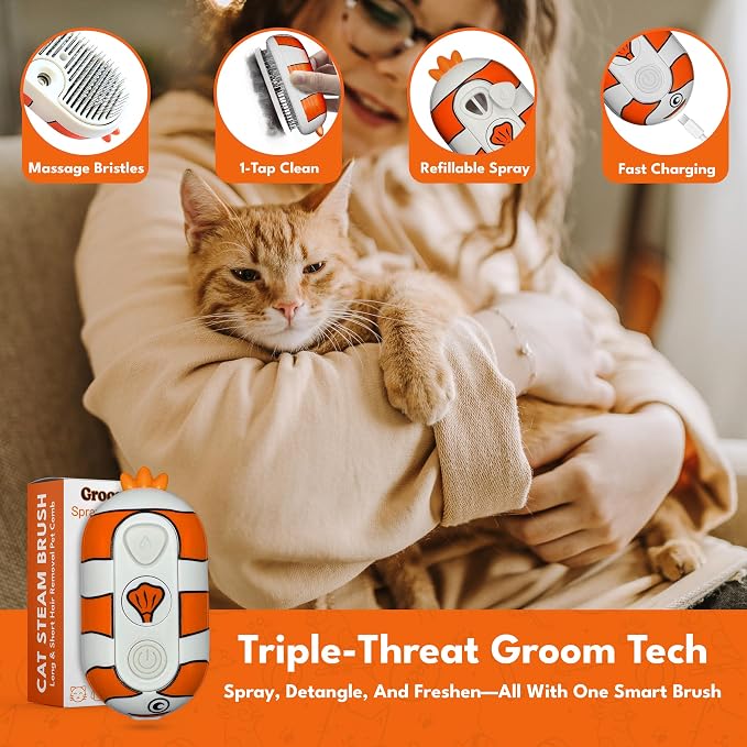 Cat Steam Brush for Shedding – 3-in-1 Grooming Tool - Image 3
