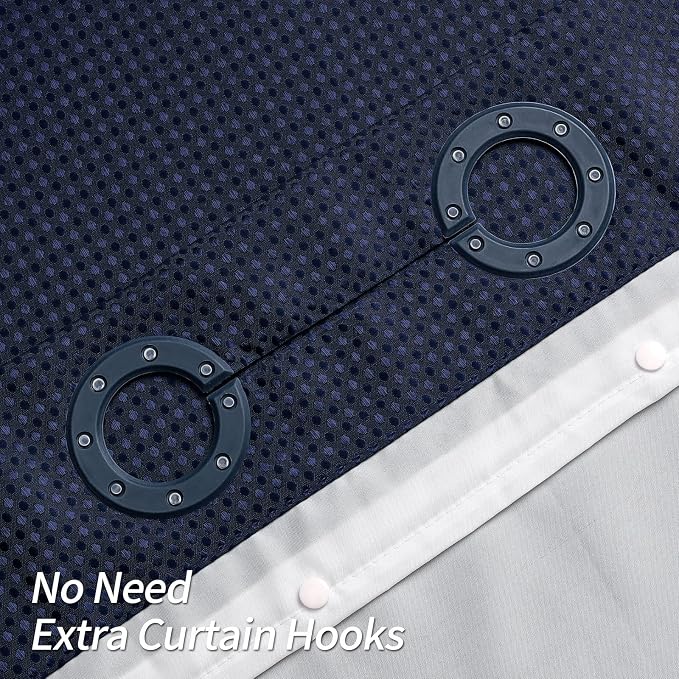 MitoVilla Navy Blue Waffle Long Shower Curtain Liner Set 72 x 80, No Hooks - Image 3