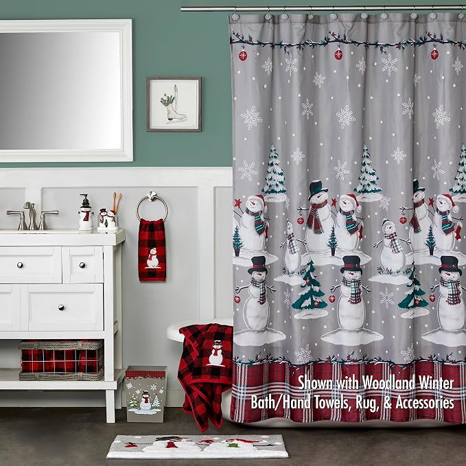 SKL Home Christmas/Winter Plaid Snowman Shower Curtain & 12pc Hook Set - Image 5