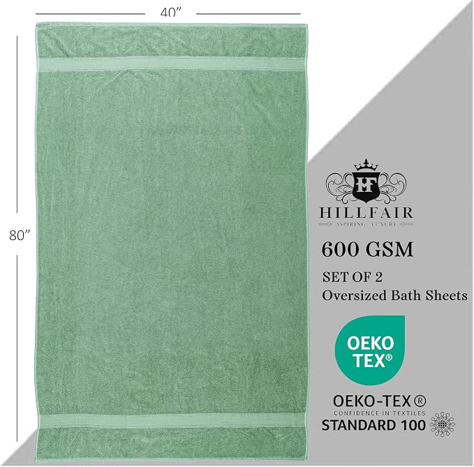HILLFAIR 600 GSM- 40 x 80 Inches- 100% Cotton 2 Pc XXL Oversized Bath Towel - Image 2