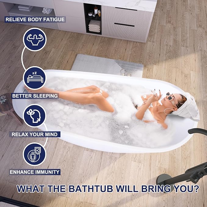 59" Acrylic Free Standing Tub, Stand Alone Tub, Freestanding Bathtub, Soaking - Image 2