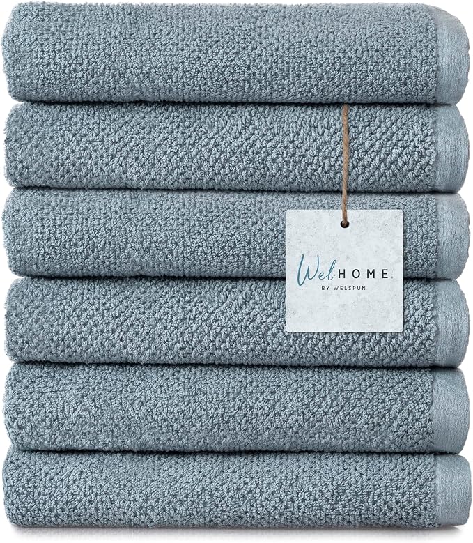 Welhome Franklin Premium 6 Pack Hand Towels Popcorn Textured Dusty Blue by WelhomeByWelspun