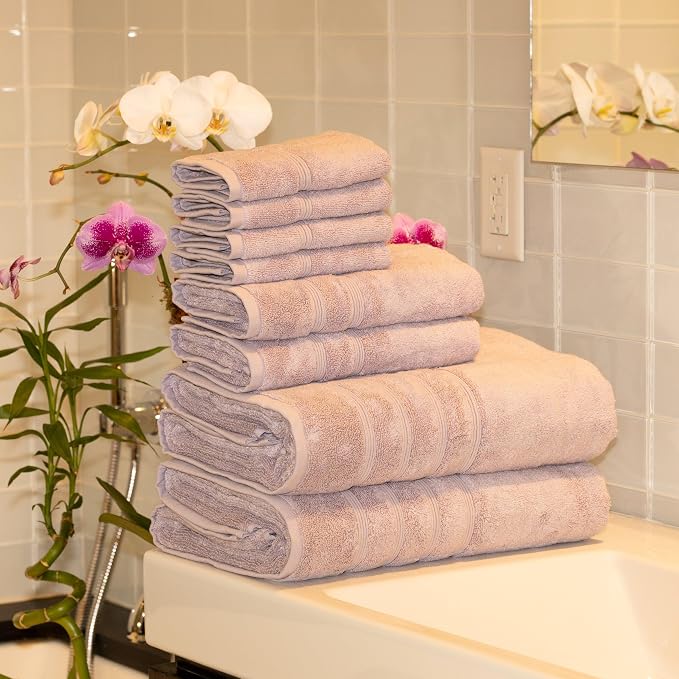 Mosobam Luxury Turkish 8pc XL Towel Set 35X70 16X30 13X13 Lavender Aura 700 GSM - Image 2