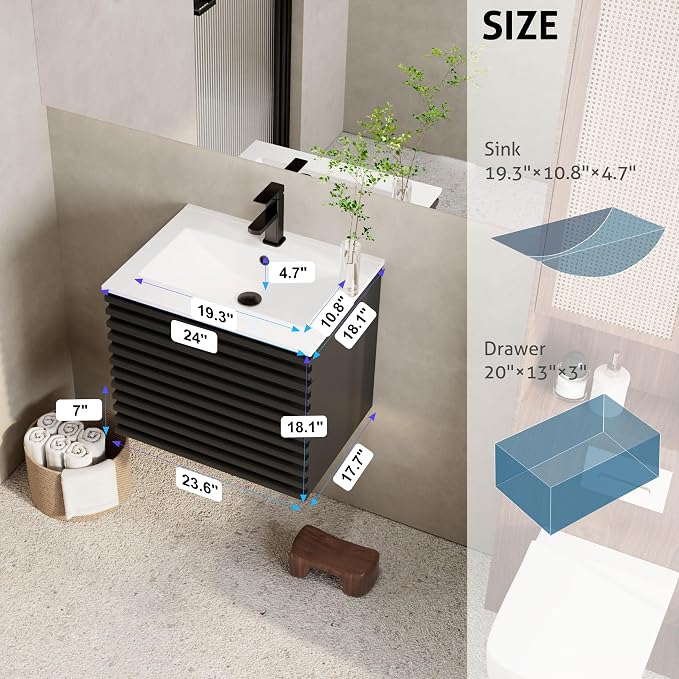 eclife 24" Floating Bathroom Vanity - Image 2