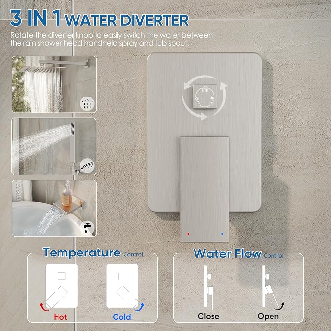 Shower System with Tub Spout, All Metal Tub Shower Faucet Set with 10" Rain - Image 8