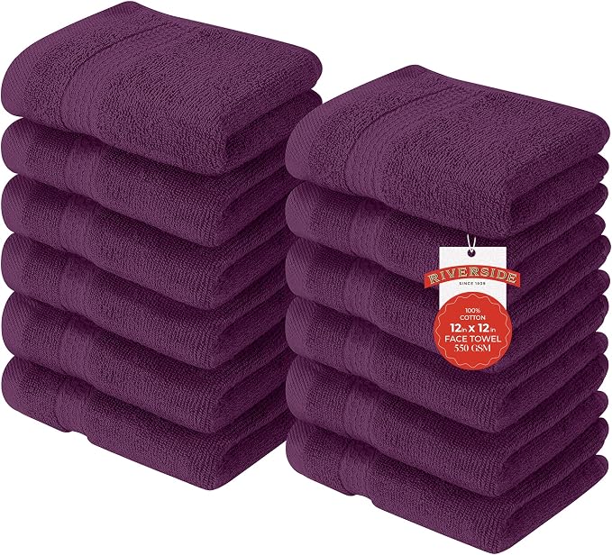 RIVERSIDE 12 Pack Premium 100% Cotton Face Washcloths, 600 GSM, 12 x 12 Inches by RIVERSIDE
