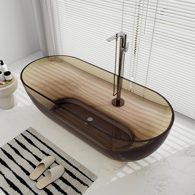 SJ STAR&JANE 69" Solid Surface Freestanding Bathtub Stone Resin Oval Soaking - Image 7