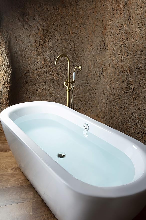 SITGES Solid Brass Freestanding Bathtub Faucet, Bathroom Floor Mount Tub Filler - Image 3