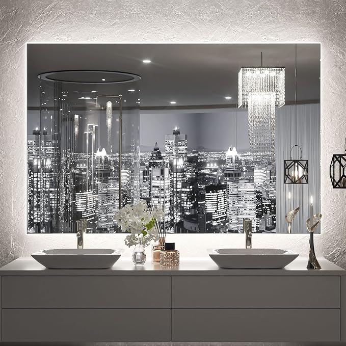 TETOTE 48 x 30 Inch LED Mirror Backlit Bathroom, Anti-Fog Mirror by TETOTE
