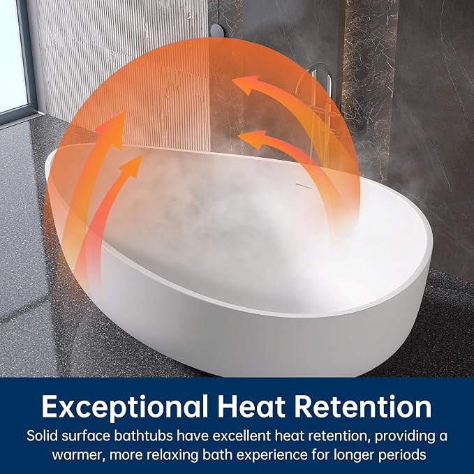 Stone Resin Freestanding Bathtub 71", Elegant Oval Shape Soaking Tub, Solid - Image 6