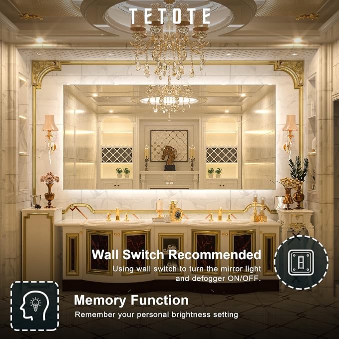 TETOTE 72 x 36 Inch LED Backlit Bathroom Mirror - Image 7