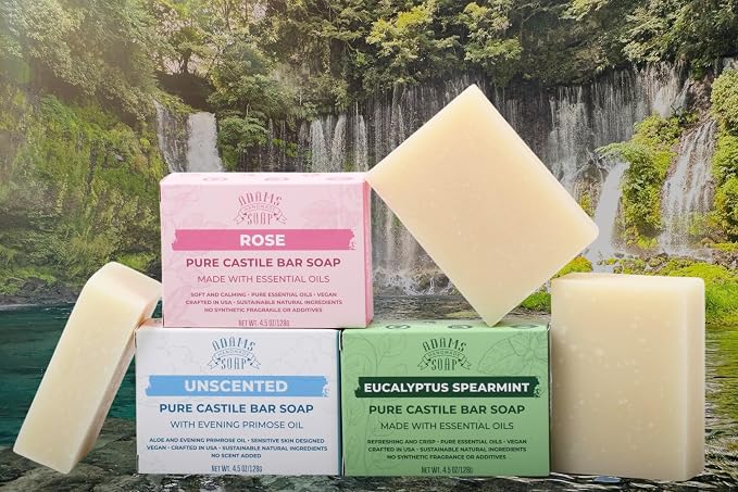 Adams Handmade Soap Variety Pack – 6 Bar Set: Unscented, Eucalyptus Spearmint - Image 3