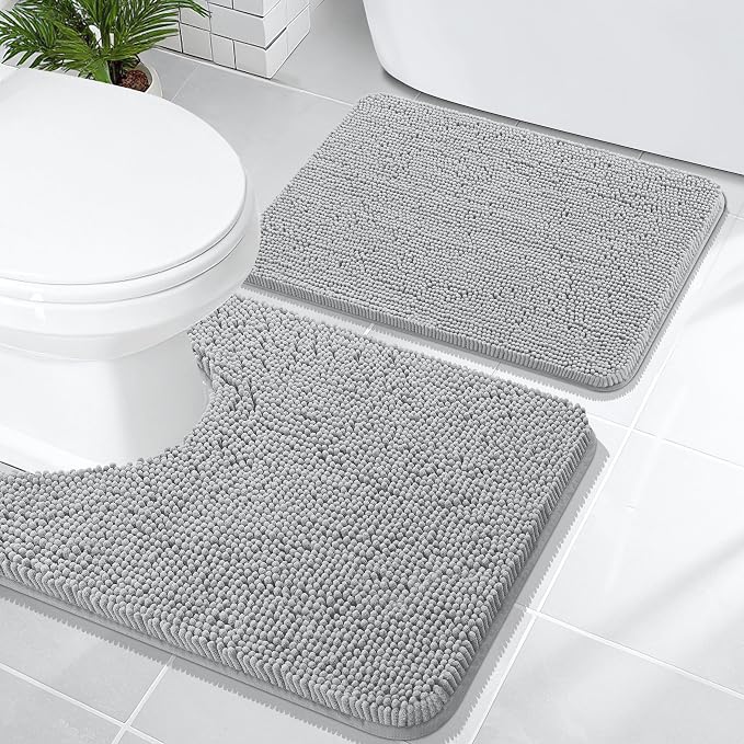 OLANLY Bathroom Rugs Sets 2 Piece, Soft Absorbent Chenille Bath Mats and by OLANLY