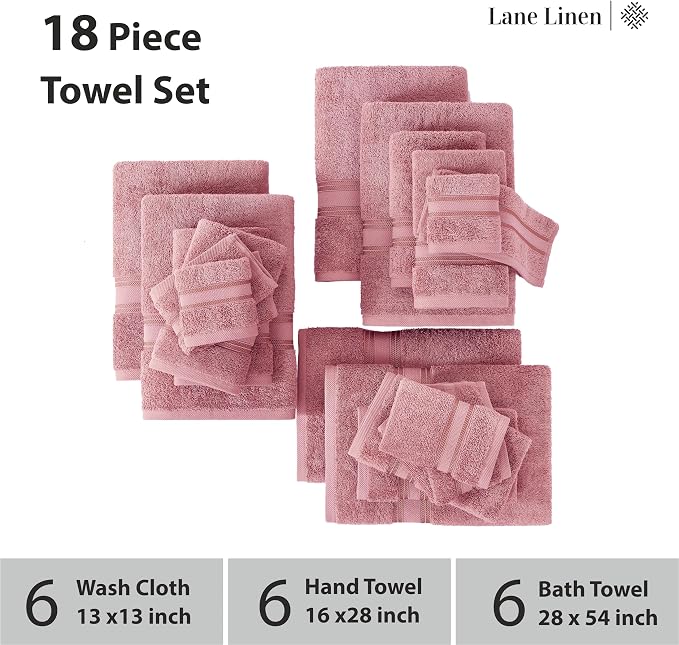 LANE LINEN Premium Bath Towel Set of 18 – 100% Cotton, 6 Bath, 6 Hand Towels & - Image 3