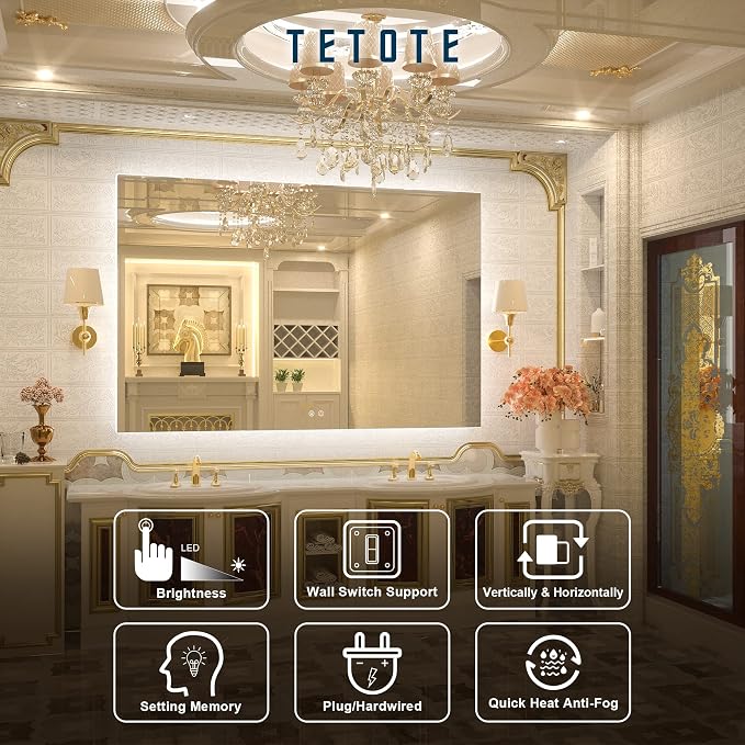 TETOTE 60 x 40 Inch LED Backlit Bathroom Mirror - Image 7