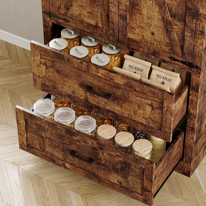 Pantry Organizers and Storage Cabinet, 71” Barn Door White Kitchen Cabinet - Image 6