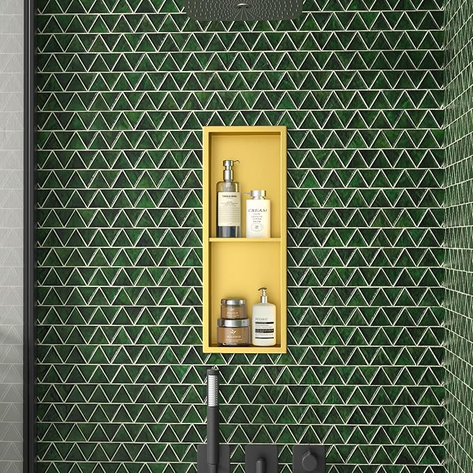 Stainless Steel Shower Niche 8"×24" Gold Double Shelf No Tiled Needed Niche - Image 2