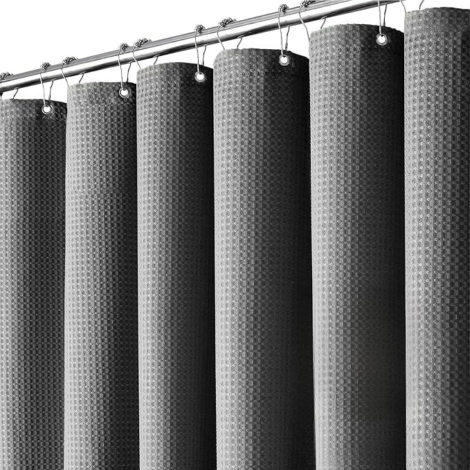 Inhousolu Fabric Shower Curtain Waffle Weave, Graphite Grey 230 GSM Heavy Duty by INHOUSOLUHOMEDECOR