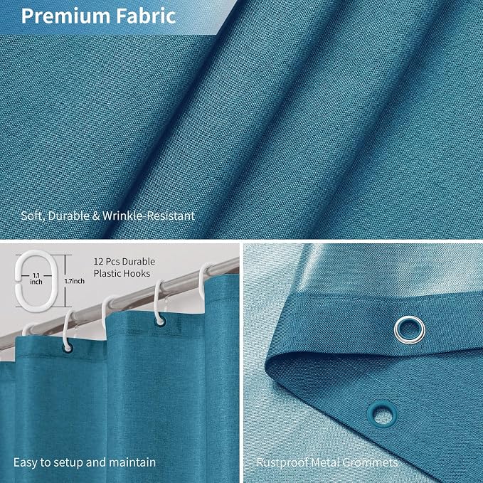 2-in-1 Waterproof Fabric Shower Curtain or Liner, Linen Textured, Breathable - Image 6