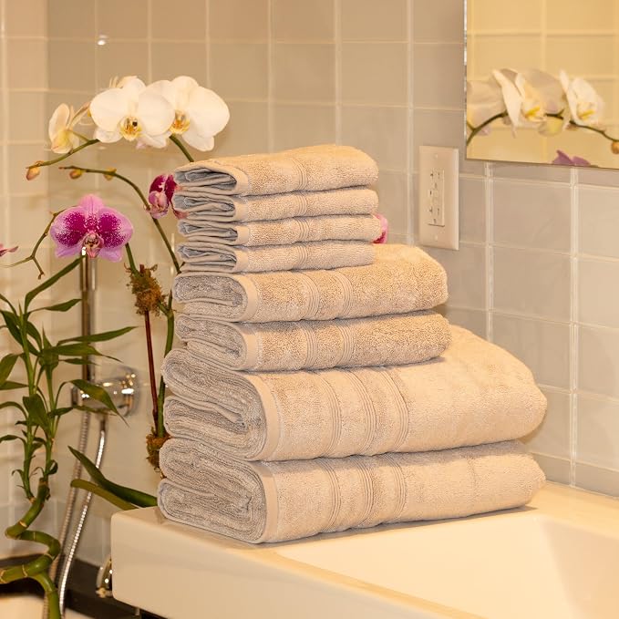 Mosobam Luxury Turkish 12pc Towel Set 30X58 16X30 13X13 Light Grey 700 GSM - Image 2