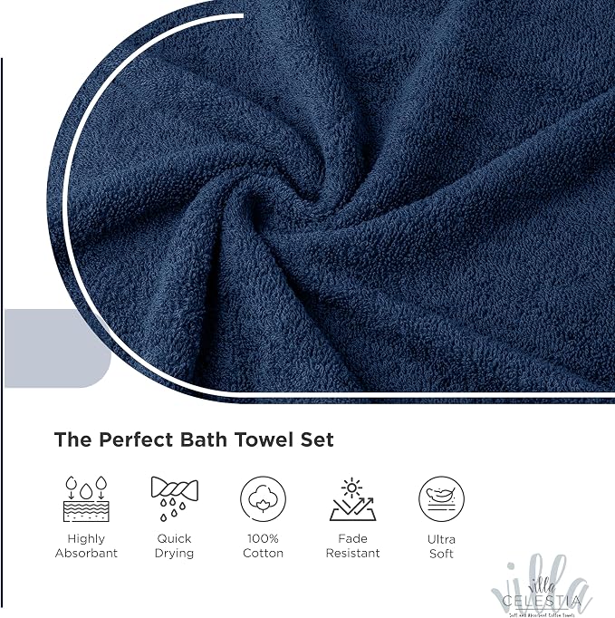 100% Combed Cotton Bathroom Towel Set of 10- 2 Bath Towels, 4 Hand Towels - Image 3