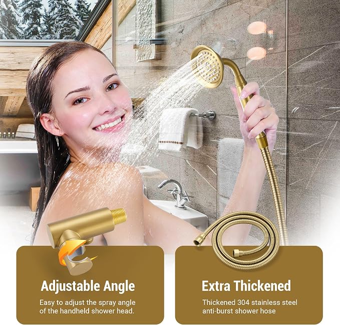 DASAN Brushed Gold Rain Shower System Complete Antique Shower Faucet Sets - Image 5