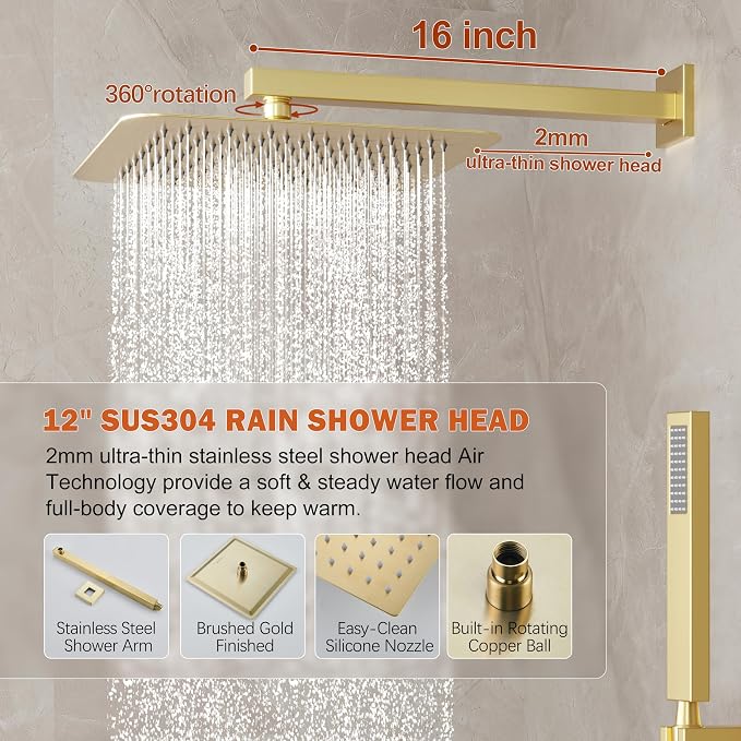 Shower System, Wall Mounted High-Pressure Showerhead Combo Set Included Valve - Image 3