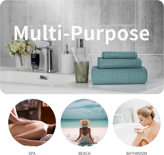 New Microfiber Waffle Bath Towels, 3 Pieces, Fast Drying, Lint Free, Includes - Image 5