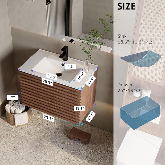 eclife 30" Floating Bathroom Vanity - Image 2