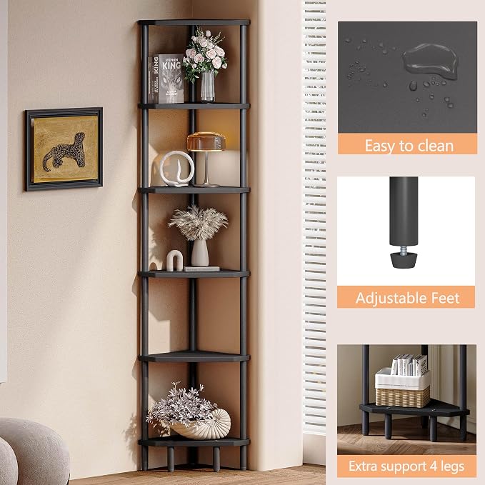 6 Tier Corner Shelf, 66.5'' Tall Standing Shelf, Narrow Display Shelf Stand - Image 6