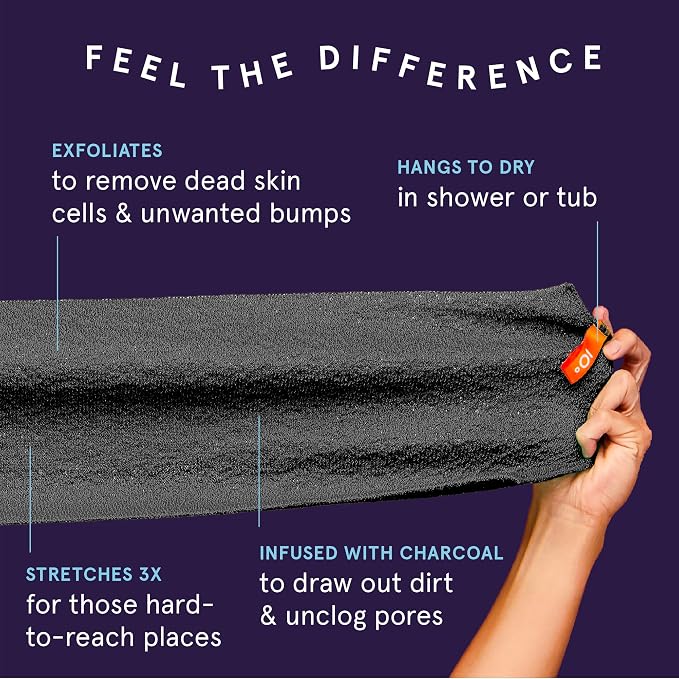 Cleanlogic Body Exfoliating Cloth, Stretchy Detox Charcoal Infused Exfoliator - Image 2