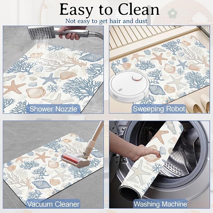 Seashells Starfish Bath Mat, Bathroom Rugs, Absorbent Bath Rug Floor Rug Carpet - Image 6
