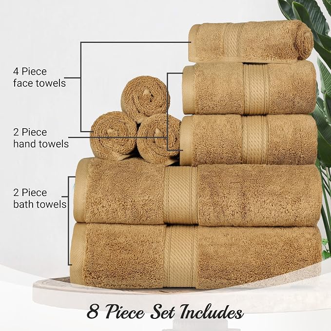 Superior Egyptian Cotton Pile 8 Piece Towel Set, Includes 2 Bath, 2 Hand - Image 4