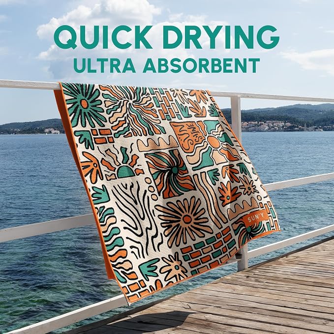 SUN'Y Waffle Microfiber Beach Towel – Sand Free, Quick Dry, Ultra Absorbent - Image 4