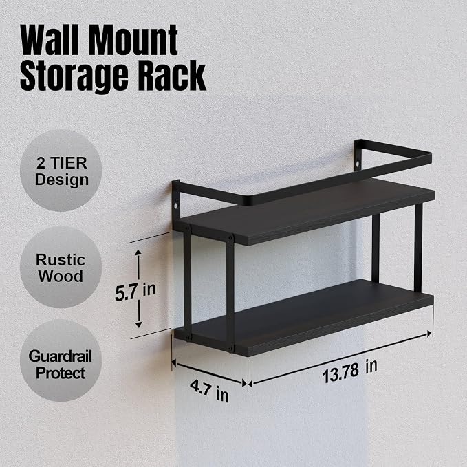 RICHER HOUSE Dual-Level Guardrail Floating Shelves, Rustic Wood Bathroom Shelf - Image 2