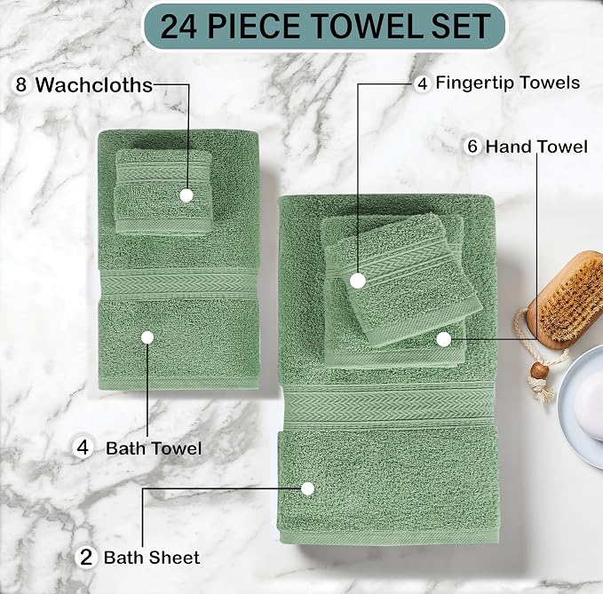 HILLFAIR - 100% Cotton 24 Piece Bath Towels Set - Image 4
