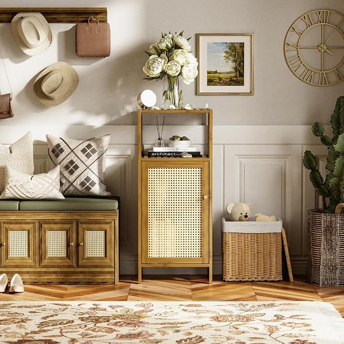 HITNET Rattan Bathroom Floor Cabinet, Bamboo Storage Cupboard - Image 2