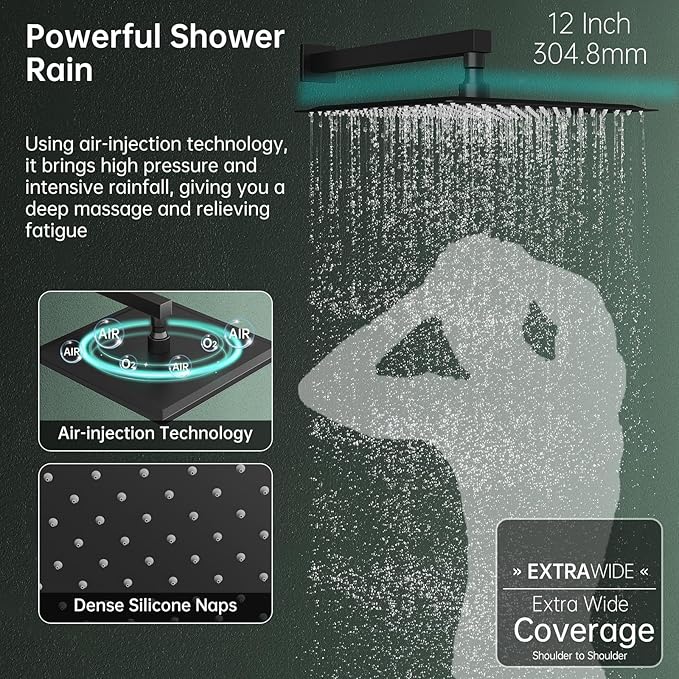 Hoimpro 12 Inch Matte Black Shower System - Image 5