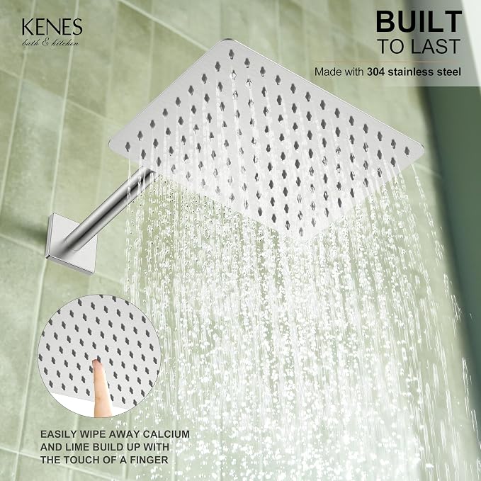 KENES Square Rainfall Shower System Faucet Set, Brushed Nickel Rain Shower Head - Image 3