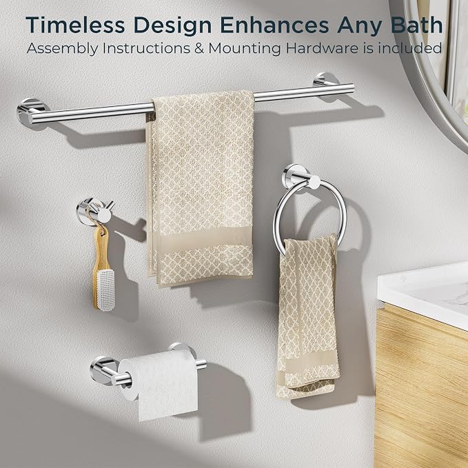 FORIOUS Bathroom Hardware Accessories Set, SUS304 Stainless Steel Towel Bar Set - Image 6