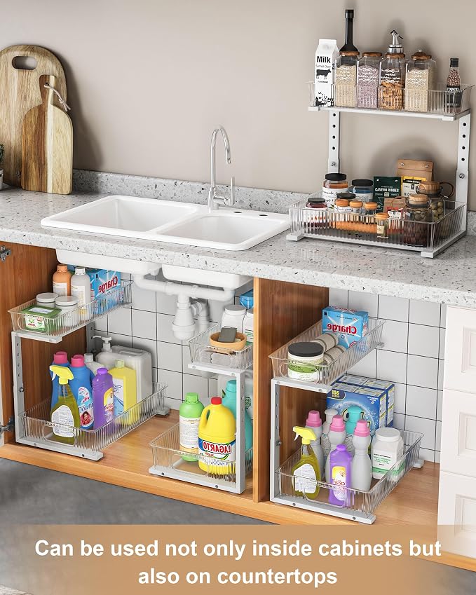 UMDONX Under Sink Organizer 2-Pack Adjustable Bathroom Under Sink Pull-Out - Image 5