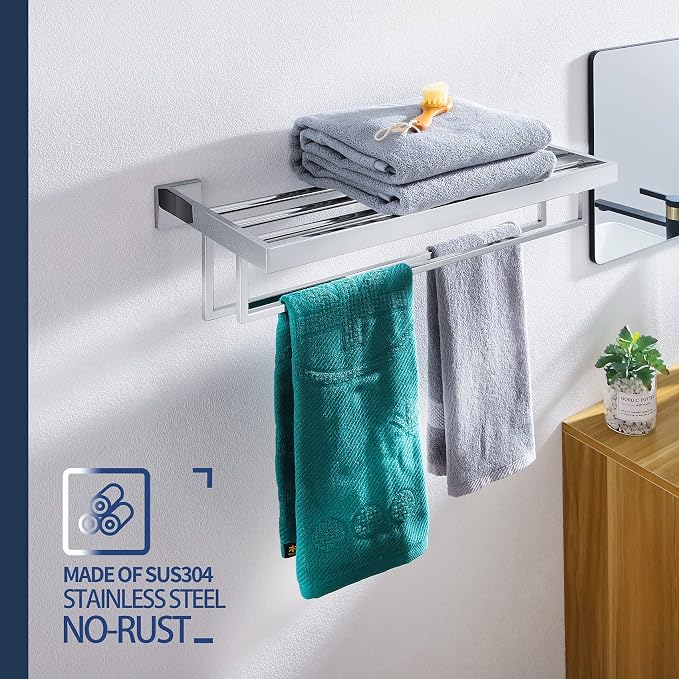 KOKOSIRI 24'' Bathroom Towel Shelf Chrome Towel Rack - Image 4