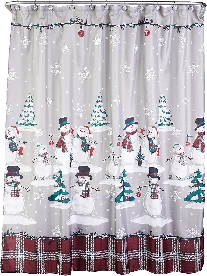 SKL Home Christmas/Winter Plaid Snowman Shower Curtain & 12pc Hook Set by SKLHomebySaturdayKnightLtd