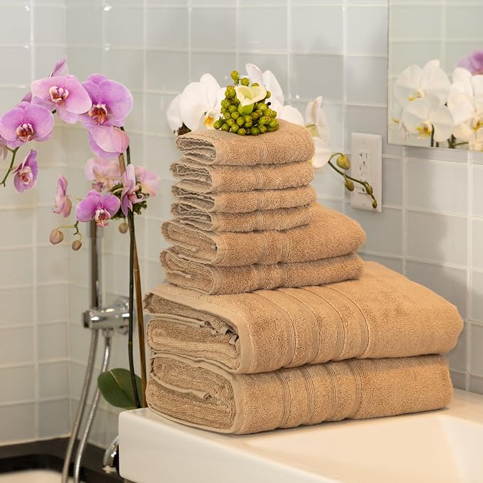 Mosobam Luxury Turkish 8pc XL Towel Set 35X70 16X30 13X13 Light Taupe 700 GSM - Image 2