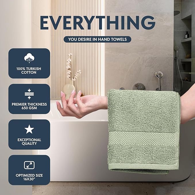White Classic Luxury Light Green Hand Towels - Image 2