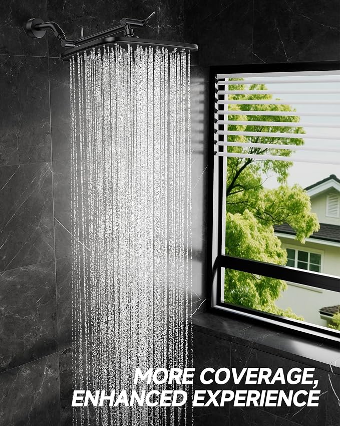 Veken 11.8" Black Rain Shower Head, Rectangular Rainfall Showerheads - Image 7