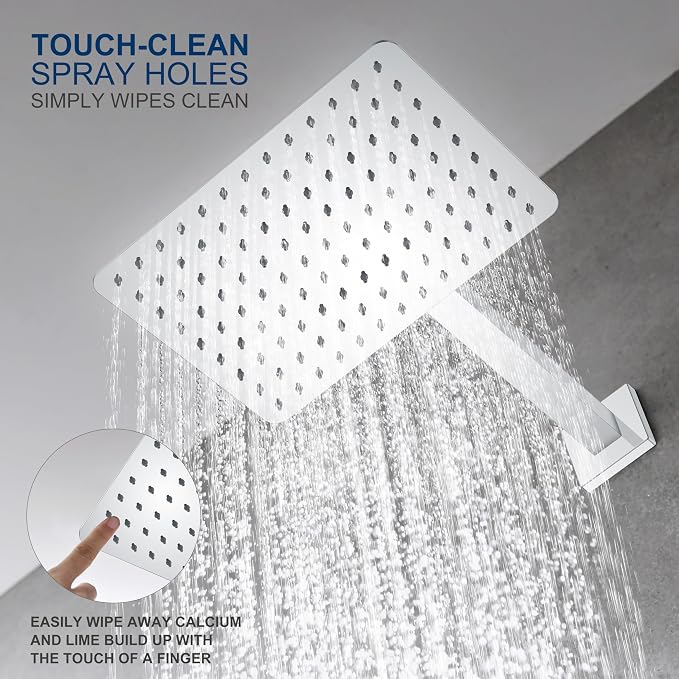 KENES Modern Polished Chrome 10-Inch Shower Head and Handle Set, Square Shower - Image 5