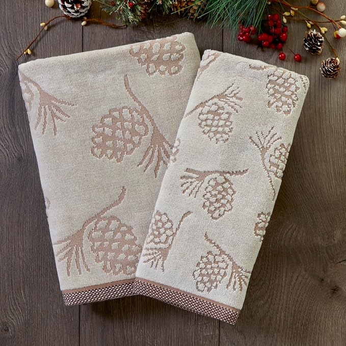 SKL Home Fall/Winter/Christmas Pinecone Jacquard Hand Towel 2pc Set - Image 6