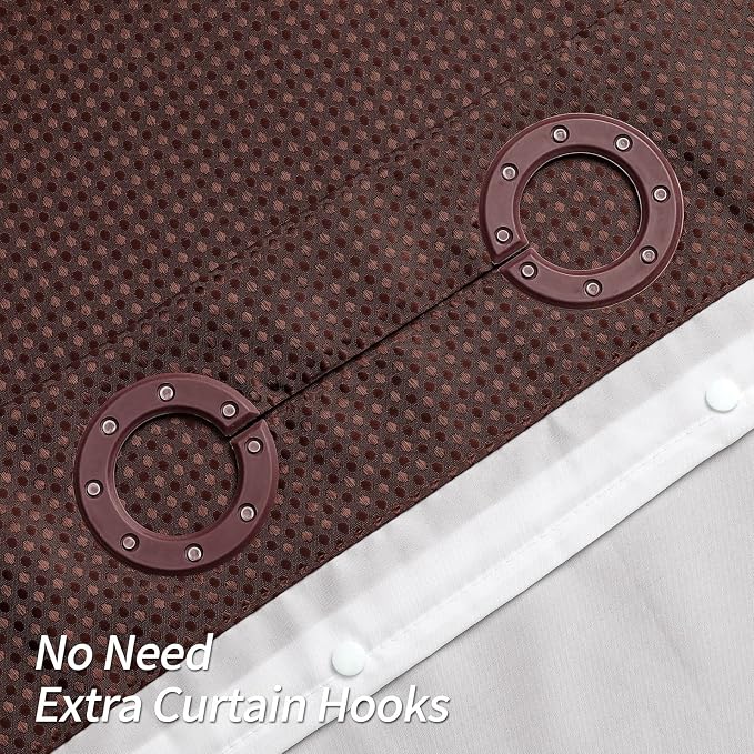 MitoVilla Brown Waffle Long Shower Curtain Liner Set 72 x 80, No Hooks Needed - Image 3